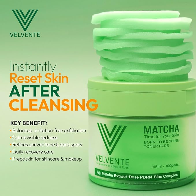 Matcha Toner Pads (100 Pads) with Rose PDRN, Peptides & Hyaluronic Acid | Korean Facial Pads for Dark Spot, Acne Prone & Uneven Skin Tone, Soothing Radiant Skin, Makeup Prep Daily Skincare