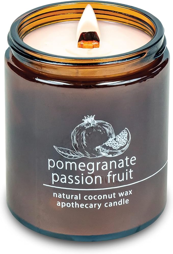 Hemlock Park Pomegranate Passionfruit Apothecary Hand-Poured Scented Candle | Crackling Wood Wick, Botanical Fragrance & Coconut Wax | Up to 60 Hour Burn Time | 8 oz