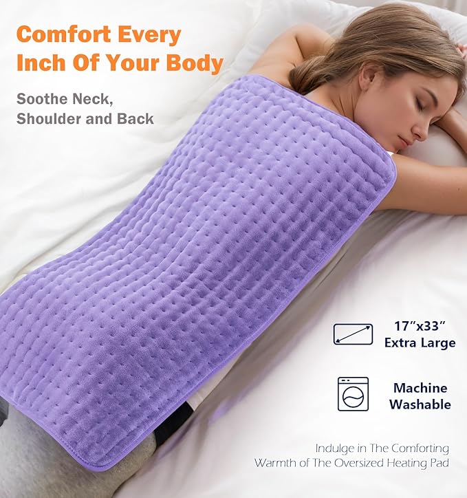 Heated Pad for Back/Neck/Shoulder Pain Relief - 17"x33" Electric Heating Pad with 6 Heat Settings, Auto-Off, 4 Timers - Ideal Gift for Women Mom Sister Wife Grandma on Mother’s Day Christmas Birthday