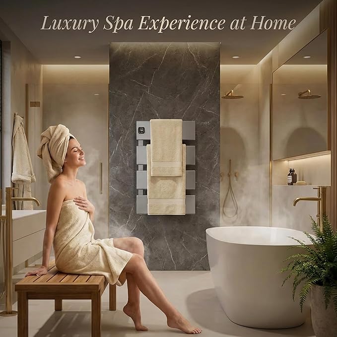Electric Towel Warmer, Heated Towel Rack with Thermo Control and Timer, Fast Heating Towel Rail for Bathroom with Memroy Function, Work with Smart Plug, Left-Wiring, 2 Panel, Silver