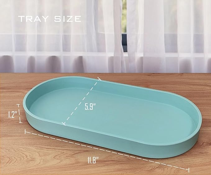 Blue Small Tray (11.8 inch), 3 Pack Oval Tray for Kitchen Counter, Bathtub Bathroom Vanity Items, Countertop Organizer, Coffee Accessory, Bar, Serving Seasoning, Salt and Pepper, Soap.