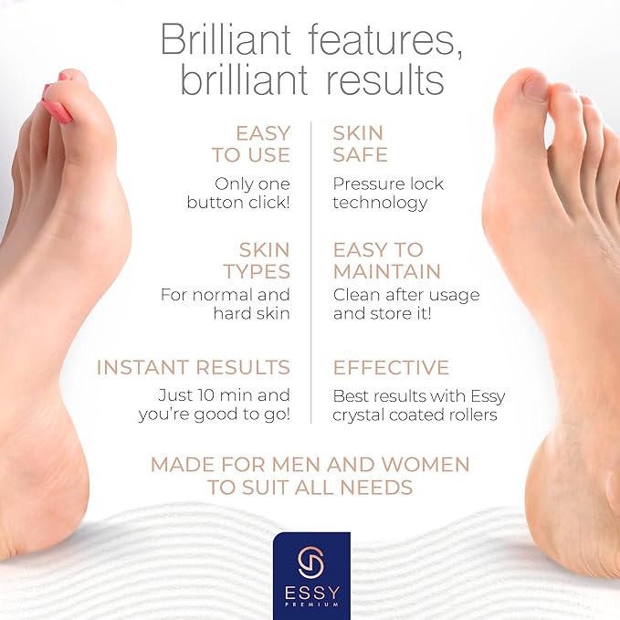 Essy Electric Foot File Hard Skin Remover with 5 Replacement Rollers Foot File Electric Pedicure Sets Cutters Accessories for Dry Dead Hard Skin Feet Callus Remover for Feet Care Exfoliator (Navy)