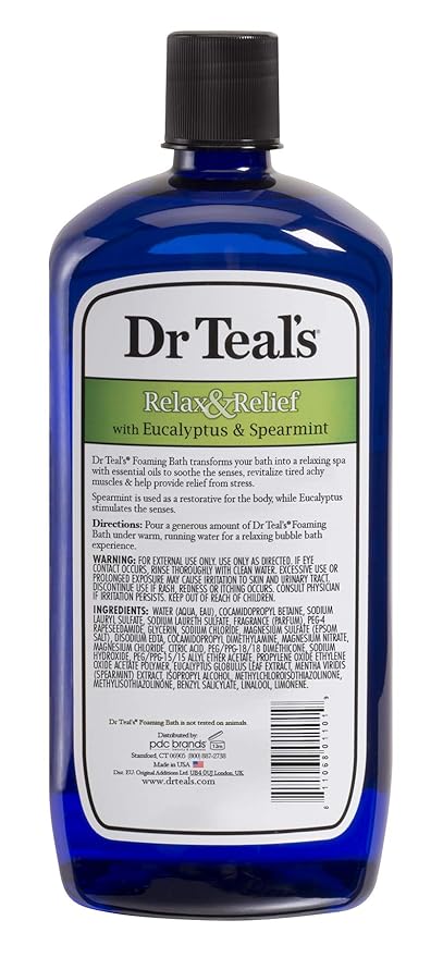 Dr Teal's Foaming Bath with Pure Epsom Salt, Relax & Relief with Eucalyptus & Spearmint, 34 fl oz (Packaging May Vary) (Pack of 2)
