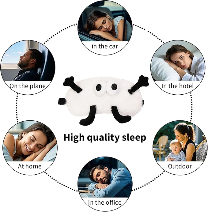 PERFECTSIGHT Sleep Eye Masks, Cute Sleep Eye Cover Lightweight Adjustable Eyeshade Mask Cover for Women Men Sleep Travel Nap, White+Black