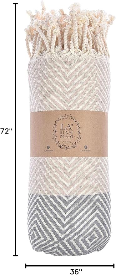Beach Towel | Cotton Beach Towels, Easy to Carry, Sand Free, Highly Absorbent, Quick Dry, Turkish Towels for Travel Camping Bath Sauna Beach Gym Pool Yoga SPA by Lahammam, Design, Beige