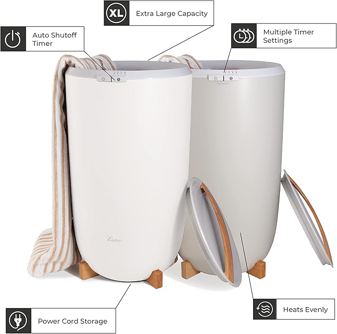 Zadro Large Hot Towel Warmer Bucket Timer Electric Towel Warmer for Bathroom Auto-Shut Off Heated Towel Warmer Spa (Large | 20L | 12" Dia. x 21" Tall, White)