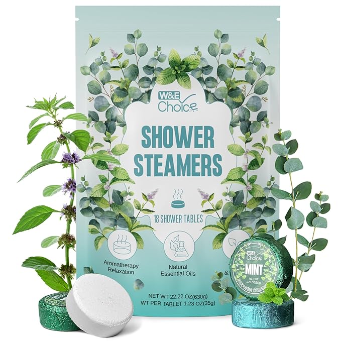 W&E Choice Shower Steamers Aromatherapy 18 Counts, Christmas Gifts for Women, Shower Bombs Individual Package, Eucalyptus Mint Essential Oils for Daily Relaxation & Stress Relief, Gift for Wife, Mom