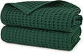 Jacquotha Waffle Bath Towels 2-Piece (Forest Green) - Cotton, Soft, Quick Dry, 31” x 62” Shower Towels for Bathroom Decor, Beach, Guest