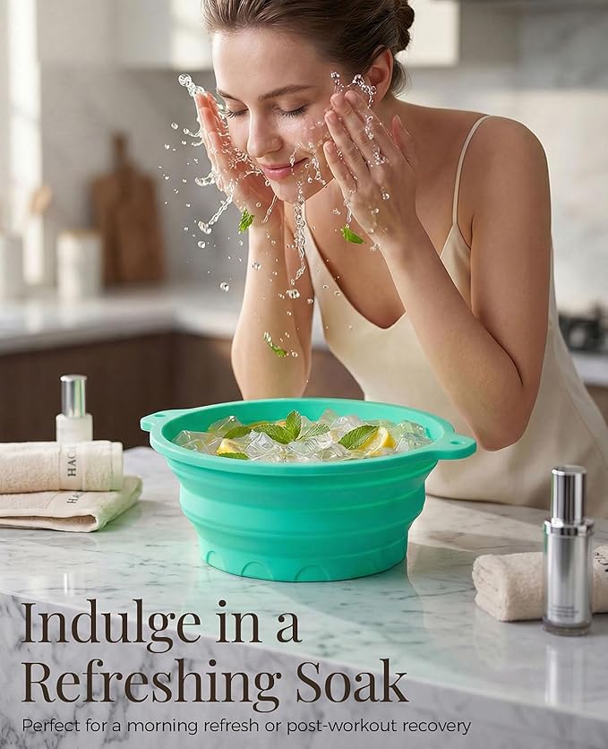 Face Ice Bath Bowl with Built-in Ice Tray, Foldable Silicone Face Bowl for Ice, Reusable Ice Facial Bowl for Cold Plunge Therapy, Skin Tightening, Acne Relief, Portable Spa Tool for Home, Camping