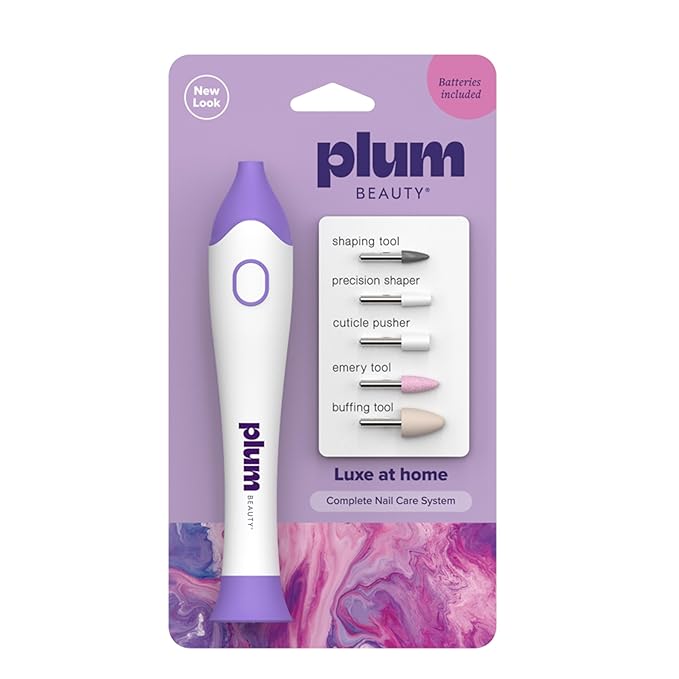 Plum Beauty Complete Nail Care System – 5-in-1 Professional Electric Manicure & Pedicure Kit with Interchangeable Attachments for Shaping, Buffing, and Cuticle Care