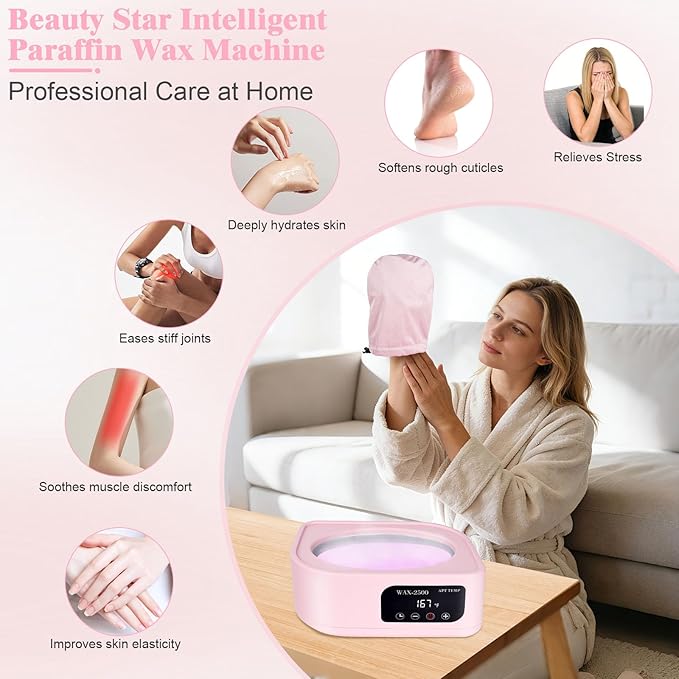 Beauty Star Paraffin Wax Machine for Hands and Feet – 3500ml Large Capacity with Auto Timer & Keep Warm Function – Moisturizing Kit for Arthritis Relief, Dry Skin, and Spa Home Use (Pink)