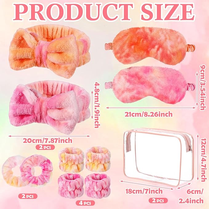 Hoteam 10 Pcs Spa Party Supplies Gift for Mother's Day Sleepover Party Favor Spa Headband Wristband Sleep Eye Mask Velvet Scrunchies for Skin Care Makeup Slumber Night Favor(Tie Dye Orange)