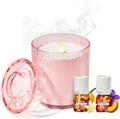 Lifelines Flameless Candle Aromatherapy Essential Oil Diffuser with 2 ClickWick Essential Oil Blends - Cordless & Waterless Diffuser for Home - Scented Electric Candles Blow Out Flame - Pink Jar