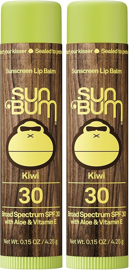 Sun Bum SPF 30 Sunscreen Kiwi Lip Balm - Moisturizing Aloe Vera and Vitamin E - Vegan and Cruelty Free - Broad Spectrum UVA/UVB Lip Protection - 0.15 oz Stick (Pack of 2)