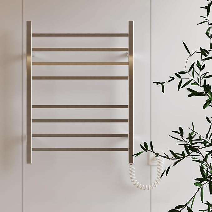 HEATGENE Towel Warmer, Heated Towel Warmer Rack, Wall-Mounted Hardwired/Plug-in Electric Towel Warmers for Bathroom, Hot Towel Rails - Brushed