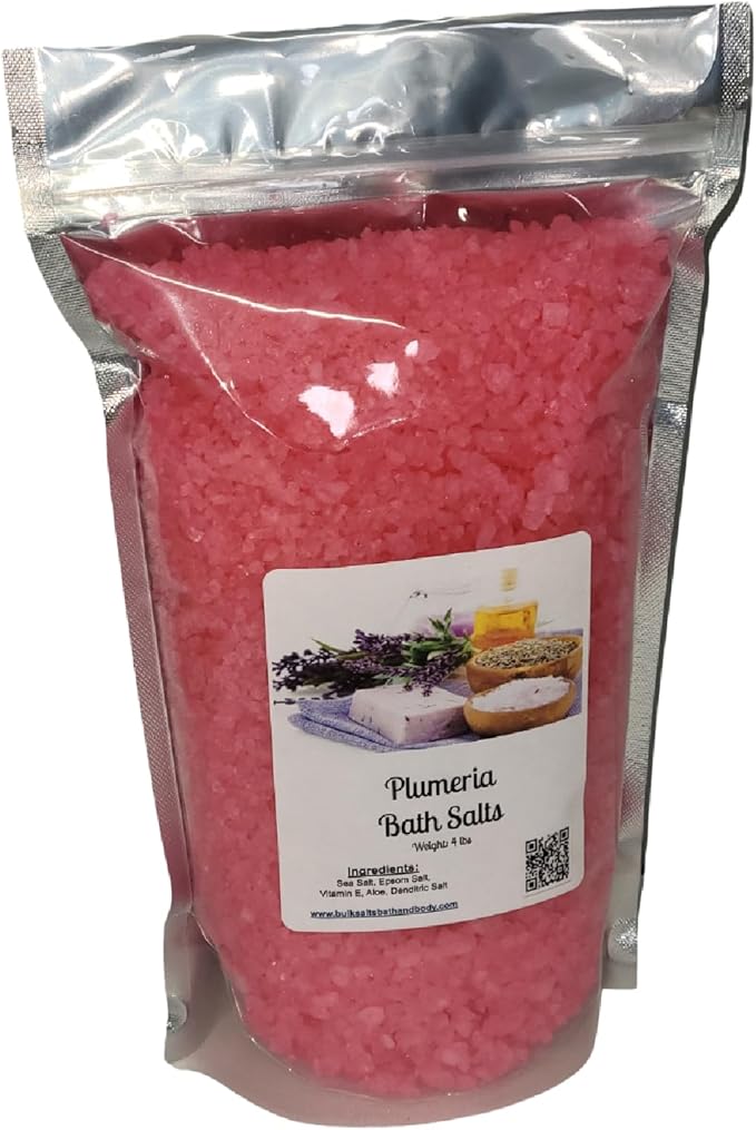 Bath Salts | 4lb Bag (64oz.) | Choose Your Scent | Epsom Salt | Sea Salt| Bathing | Body Care | Beauty | Relaxation | Spa | Pedicure | Manicure | Soak (Plumeria)