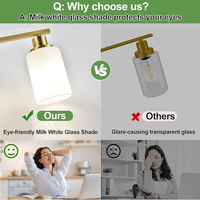 MOKATNG 3-Light Bathroom Light Fixtures, Brushed Gold Vanity Light with Milky White Shades, Bathroom Lighting Fixtures Over Mirror, Modern Bathroom Wall Lamp for Mirror Living Room Cabinet Bedroom