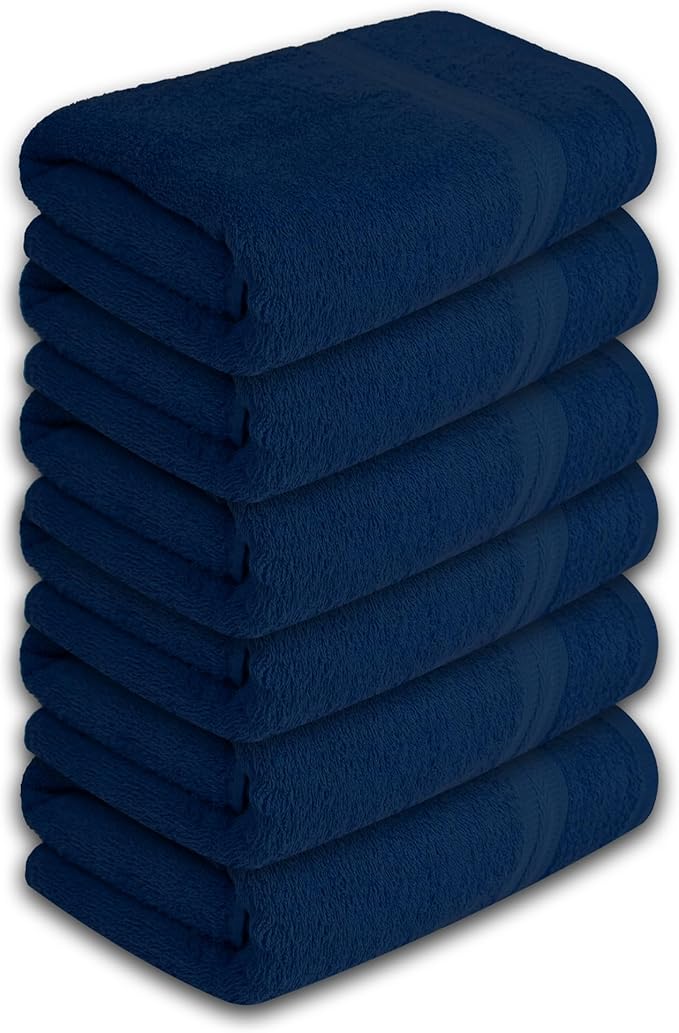 Medium Bath Towels Bulk Set of 12 – 100% Cotton Terry – 24" x 48" – Quick Dry, Soft & Highly Absorbent – Navy Blue Towels for Bathroom, Gym, Spa, Pool & Daily Use