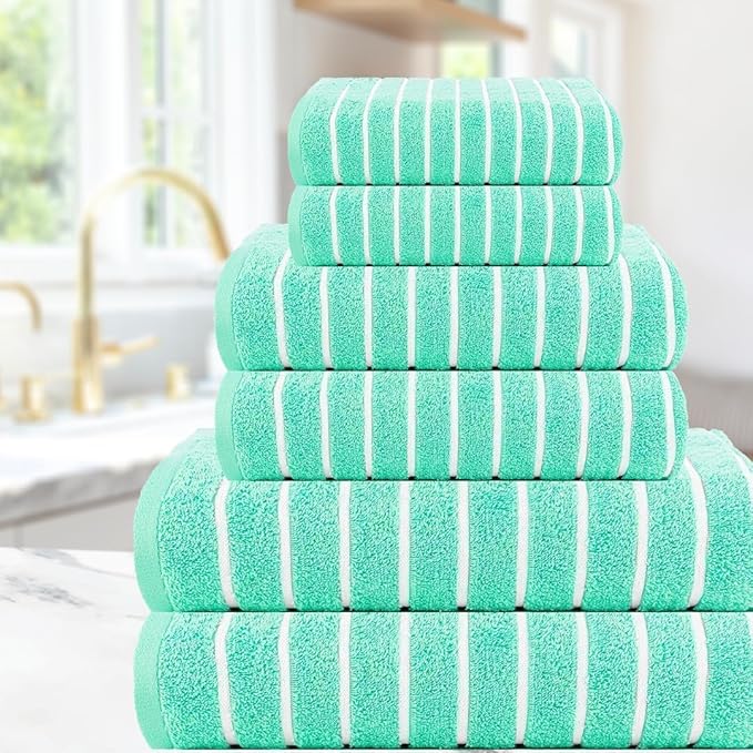 CASA COPENHAGEN Ecstatic 6Pcs 100% Egyptian Cotton Large Designer Towels Gift Set- Peacock Blue, 600GSM, 2Bath 2Hand 2Washcloths, Bath Towels for Bathroom Set for Women & Men