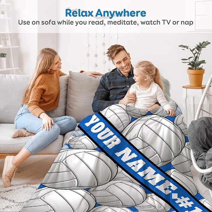 Custom Volleyball Blanket, Personalized Sport Throw with Name Text for Boy, Girl, Men, Women, Volleyball Gift for Player, Athlete, Coach, Team, Soft Customized Throw Blanket 80"x60"for Adult