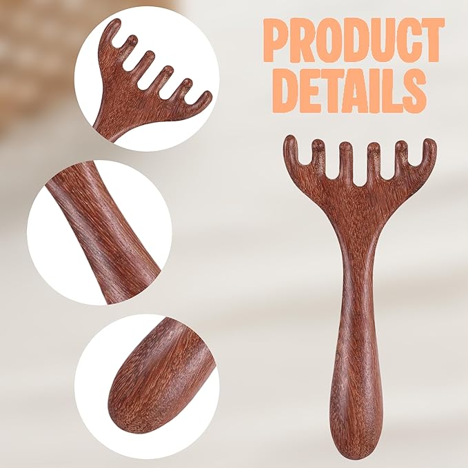 2 PCS Wood Scalp Massager Portable Head Scratcher Massage Comb Head Massage Tool Wide Tooth Massage Comb 6 Claws Scalp Comb Wooden Massage Heads Comb for Back Legs Feet