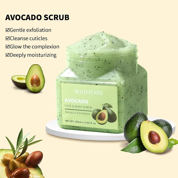 Avocado Body Scrub &Avocado Face & Body ScrubMoisturizing and Exfoliating Body, Face, Hand, Foot Scrub,Deep Cleansing 350ml