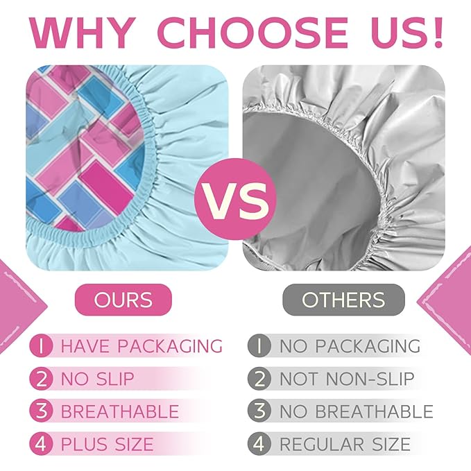 Years calm Waterproof Shower Cap for Women - Double-Layer Reusable Bath Cap with Elastic Band for Long/Short/Curly/Braids Hair, Washable & Travel-Friendly, Fit for Shower, Spa (Lattice Shower Cap)