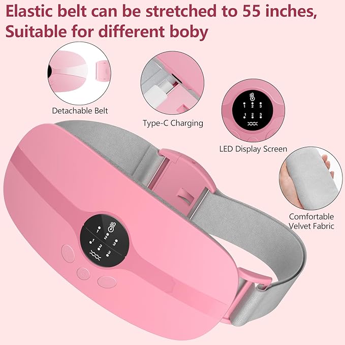 HOTBAG Heating Pad for Period Cramps Portable Cordless 3S Fast Period Heating Pad Cramp Relief with 3 Heat Levels and 3 Massage Modes Menstrual Electric Waist Wrap Belt for Pain Relief Gifts for Her