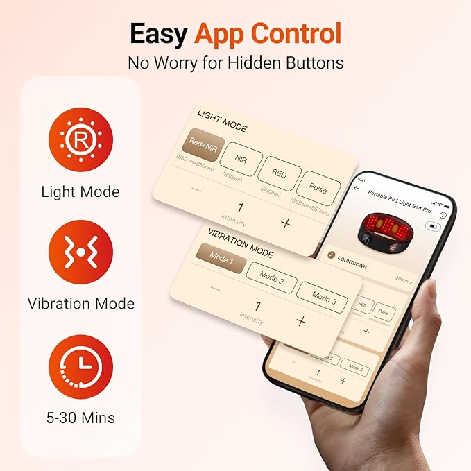 Comfytemp Cordless Red Light Therapy Massage Belt with Vibration for Back, Wearable FSA Eligible HSA Near Infrared Lower Back Massager, Portable Birthday Mothers Day Gifts for Women Mom, 660nm & 850nm