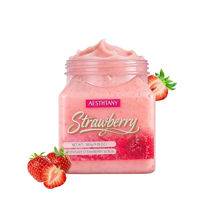 strawberry Body Scrub &Avocado Face & Body ScrubMoisturizing and Exfoliating Body, Face, Hand, Foot Scrub,Deep Cleansing 350ml (280g, strawberry)