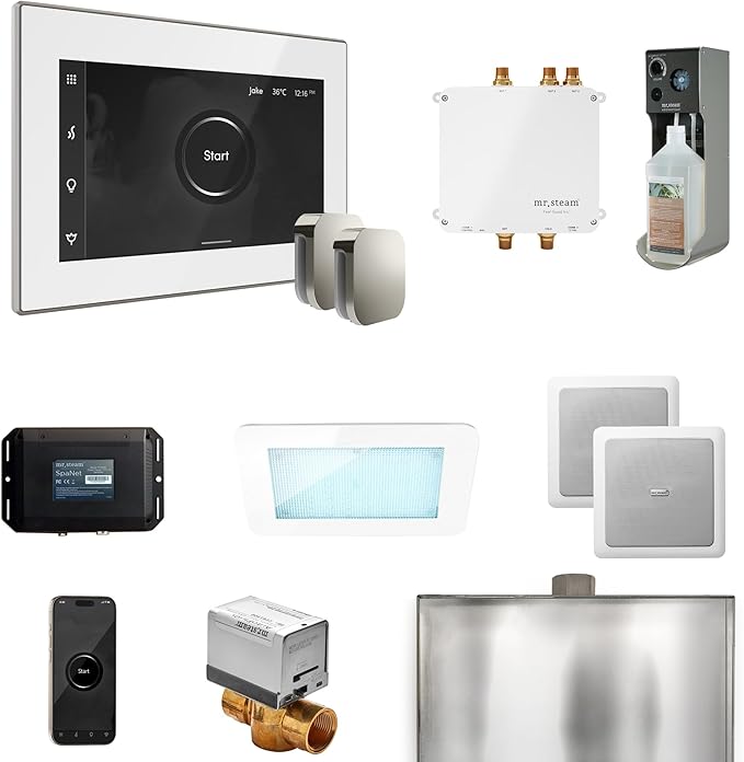 Mr Steam Bliss Max Steam Shower Ctrl Pkg w/iSteamX Control and Steamhead in White Polished Chrome