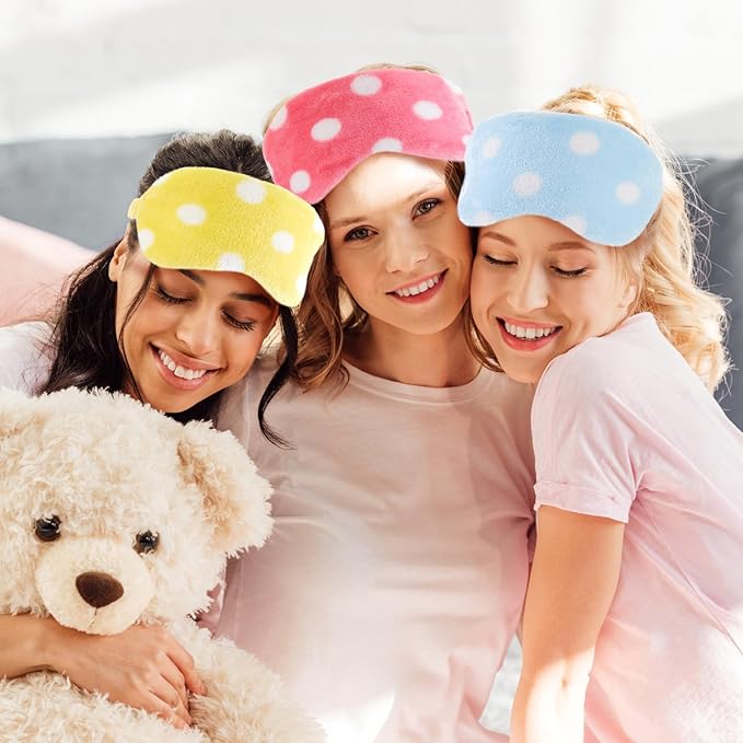 Cuffbow 6 Pack Plush Sleep Mask Set, Cute Plush Eye Masks for Sleeping, Soft Comfortable Travel Nap Blindfold, Sleepover Party Favors for Women(Lazy,Bright)