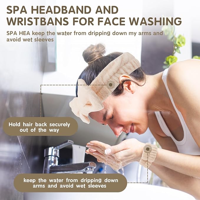 WSYUB Spa Headband and Wristband Set, Face Wash Headband, Makeup Skincare Headbands Wrist Bands for Washing Face,Easter Basket Stuffers,6pcs