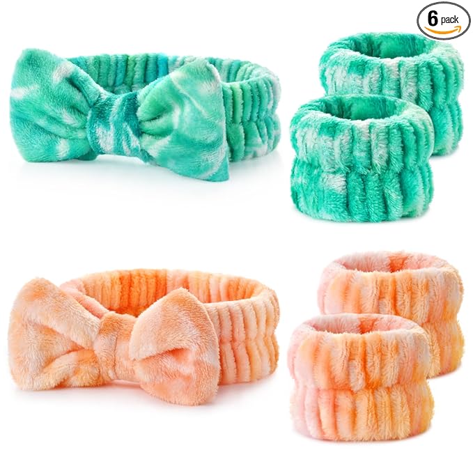 Wteehn 6pcs Headband and Wristband for Face Washing, Makeup Spa Skincare Headband, Skin Care Face Wash Headbands Wrist Bands Tools Set, for Women and Teen Girls Gifts