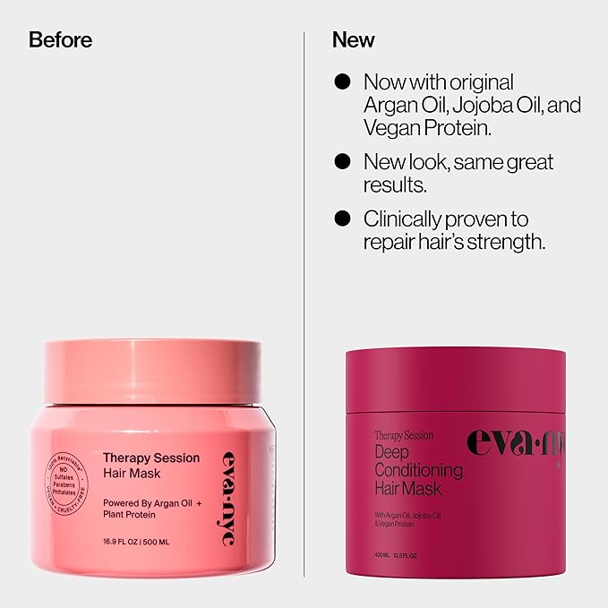 Eva NYC Therapy Session Deep Conditioning Hair Mask with Vegan Protein, Jojoba Oil + Argan Oil - Hydrate, Soften + Repair Hair Strength - Sulfate Free - Warm Vanilla Scent - 13.5 fl oz (Pack of 12)