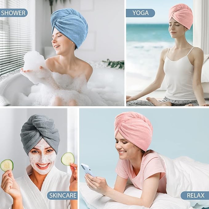 Microfiber Hair Drying Cap,Ultra Absorbent Hair Towel Wrap Turban for Girls Women Soft Quick Dry Hair Towels with Bow Tie Shower Cap for Kids (Yellow)