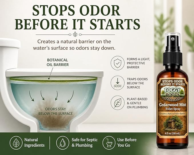 Cedarwood Pre-Poop Toilet Spray – Stops Odor Before It Starts, Bathroom Odor Eliminator, 4 oz (200+ Uses), Travel, Home & Work