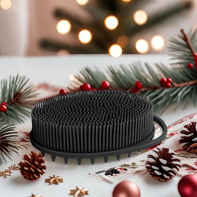 RamPula Silicone Body Scrubber, Silicone Loofah, Quick-Dry Exfoliating Body Brush for Wet or Dry Brushing, More Hygienic Than Traditional Loofah, Long-Bristle Brush, Pink and Black