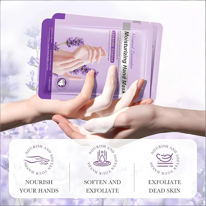 Chicwe 6 Pairs of Hand Masks Moisturizing Glove, Hydrating Hand Masks for Dry Peeling Hands, Exfoliating Collagen Gloves for Smooth Hands (Lavender)