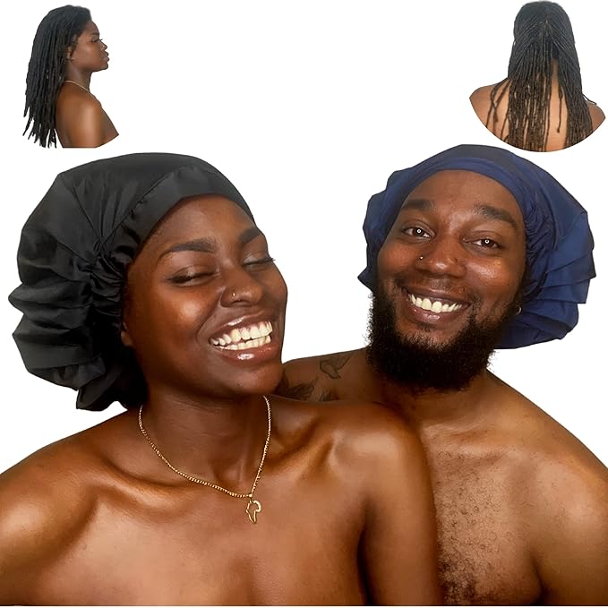 TTAT Shower Cap Extra Large for Men & Women With Braids, Dreadlocks, Locs, Afro, Coily, and Long Hair, Waterproof, Washable, Reusable & Adjustable, Great for Home, Spa, Conditioning, Self Care (Blue)