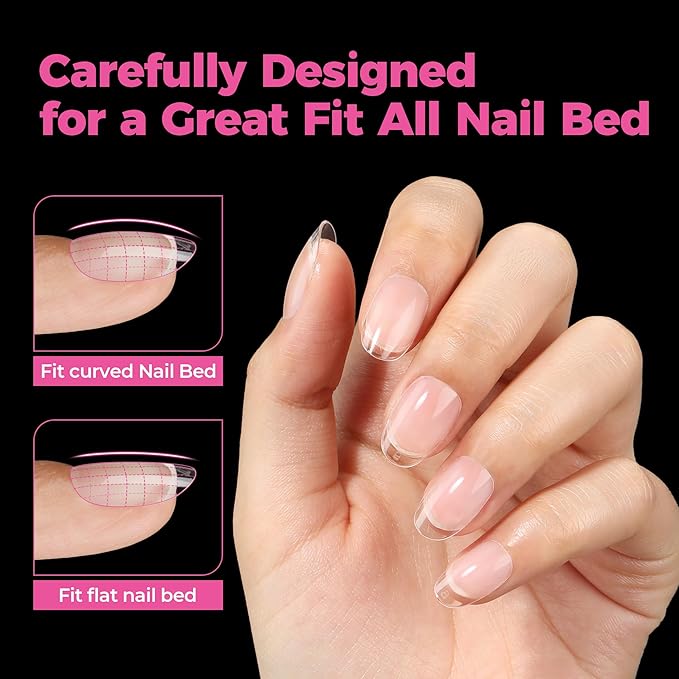 UNA GELLA Short Oval Round Nail Tips Pre Etched Short Oval Gel Nail Tips Soft Gel Full Cover Press on Nails for Nails Extension Art DIY Salon 216Pcs 12 Sizes