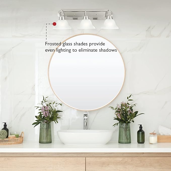 Design House Millbridge 3-Light Vanity Light, Satin Nickel Finish, Frosted Glass Shades, Dimmable, Bathroom Wall Fixture – Design House, 517383