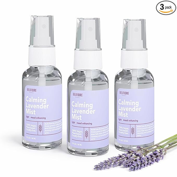 100% Natural Lavender Mist Spray, Organic Face Body Hair Hydrating Mister, Calming for Better Sleep, Vegan non-GMO, 2 ounce (3 Pack)