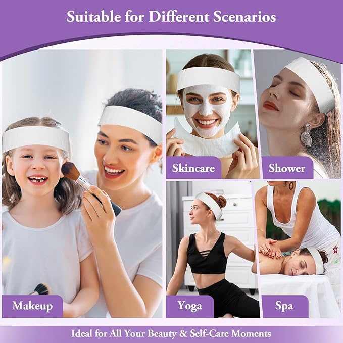 Sublaga 70 Pcs Disposable Spa Facial Headbands, Elastic Headband Wrap with Single Snap Tab, Soft & Flexible Facial Headbands, Stretch Spa for Women, Sport Yoga Salon Shower