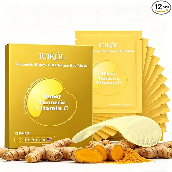Turmeric Vitamin C Under Eye Patches, Eye Mask for Puffy Eyes and Dark Circles, Deep Hydrating Under Eye Mask Patches for Eye Bags Treatment, Under-eye Skincare for Soothing (12 pairs)