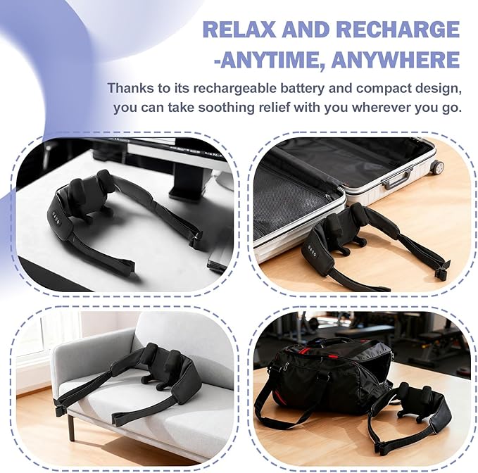 DS SAVORING Cordless Neck and Shoulder Massager with Heat, Electric Deep Tissue Kneading for Back Pain, Hands-Free Shiatsu Massage Pillow, Portable for Home, Office, Travel