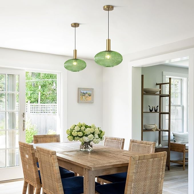KCO Lighting Modern Gold Globe Pendant Light Black Green Glass Bathroom Fixture Adjustable Brass Round Lights Kitchen Island Large Farmhouse Ceiling (L1143-G)