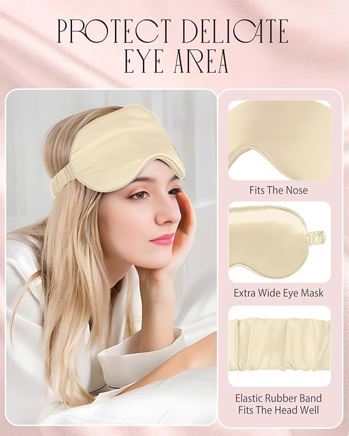 Miss Adola 1Pack Mulberry Silk Pillow Case for Hair and Skin Standard 26"x20" Silk Pillowcase with Eye Mask & Scrunchie Soft Silk Pillowcase Sleeping for Women, Wife, Female - Champagne Gold