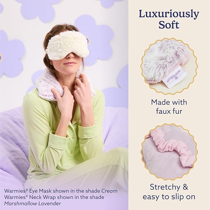 warmies Microwavable Eye Mask for Warmth & Comfort - Heating & Cooling Compress for Calming Relaxation - Weighted & Heated Eye Mask with Scented Lavender for Sleeping - Marshmallow Lavender