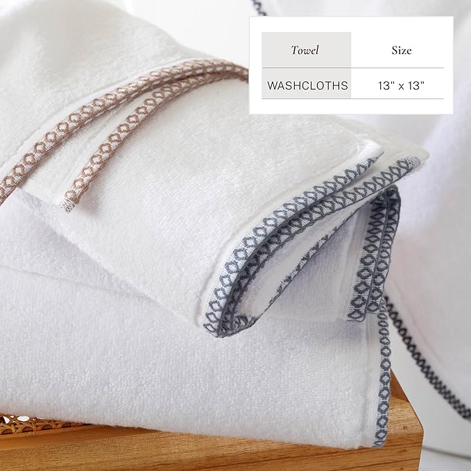 Great Bay Home Blue/White Washcloth Set - Ultra-Soft Cotton, Boho-Chic Border Design - 12 Washcloths (13" x 13") - Absorbent, Quick-Dry, Lightweight Bathroom Towels